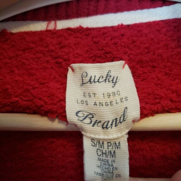 Lucky Brand Chenille Knit Red Sweater Size S / M Cardigan Cozy Open Front Y2K - Picture 5 of 8